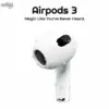 AirPods 3 replicas showcased in a white background. The earbuds are neatly arranged alongside their charging case. Text overlay highlights 'Easy Connectivity, Clear Sound, Simple Controls'