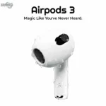 AirPods 3 replicas showcased in a white background. The earbuds are neatly arranged alongside their charging case. Text overlay highlights 'Easy Connectivity, Clear Sound, Simple Controls'
