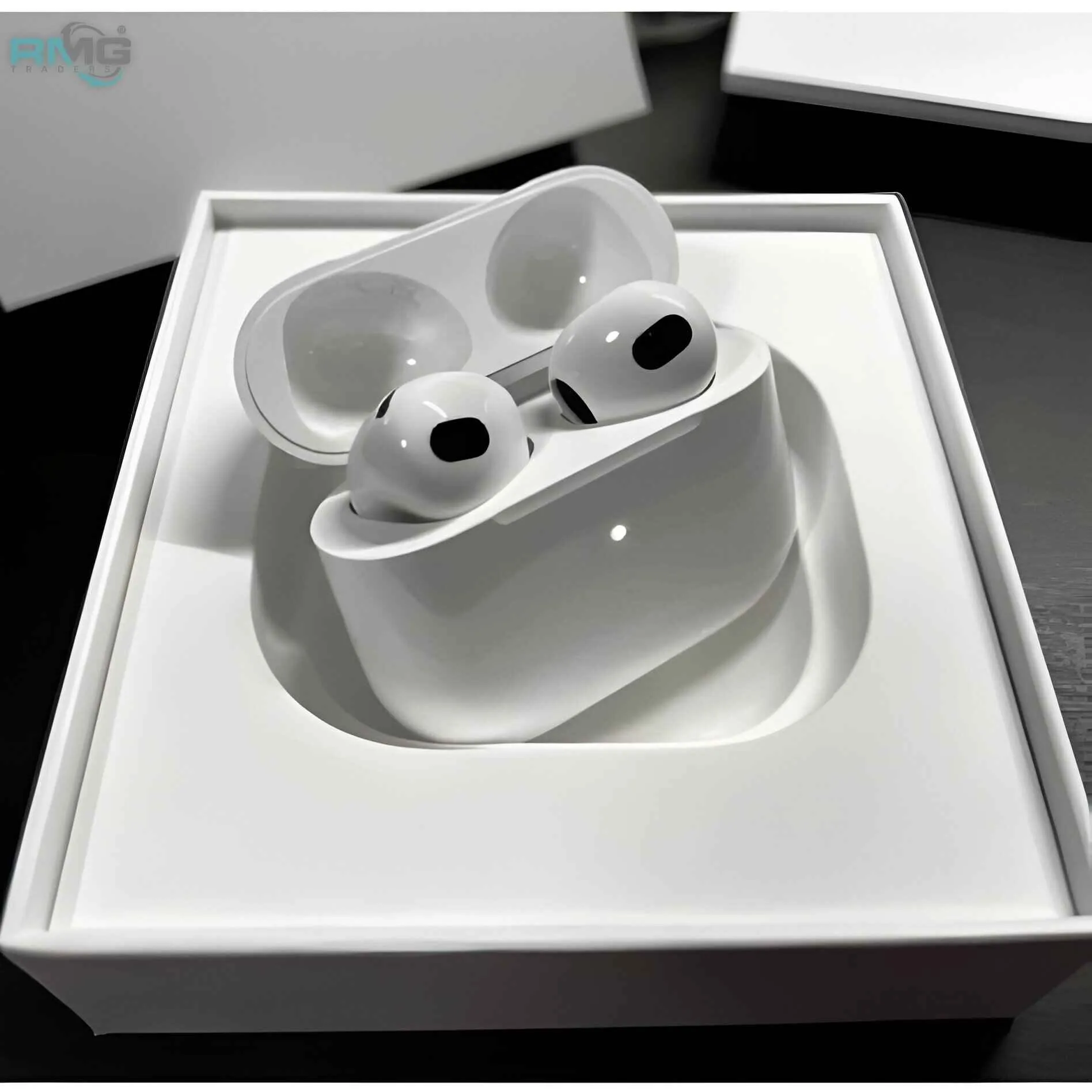 AirPods 3 replica displayed with its charging case.