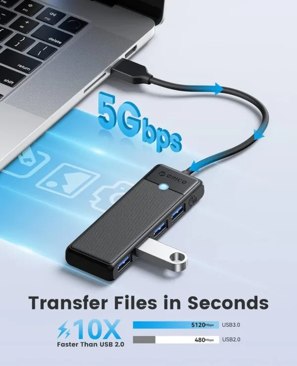 Side view of the slim ORICO USB splitter showcasing its compact design.