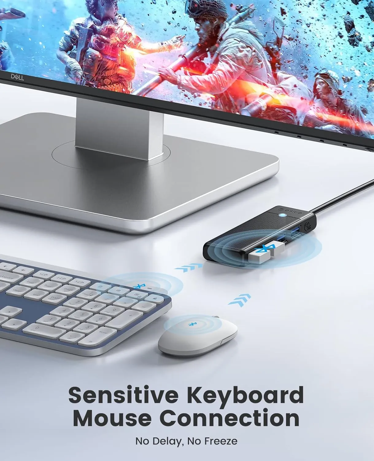 Laptop connected to the ORICO USB hub, demonstrating seamless integration.