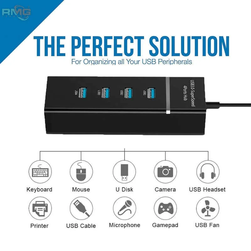 Super Speed USB 3.0 4-Port Hub - Side Angle