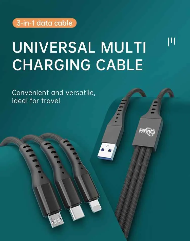 Image of a 3-in-1 Fast Charge Cable: Fast charging for all ports