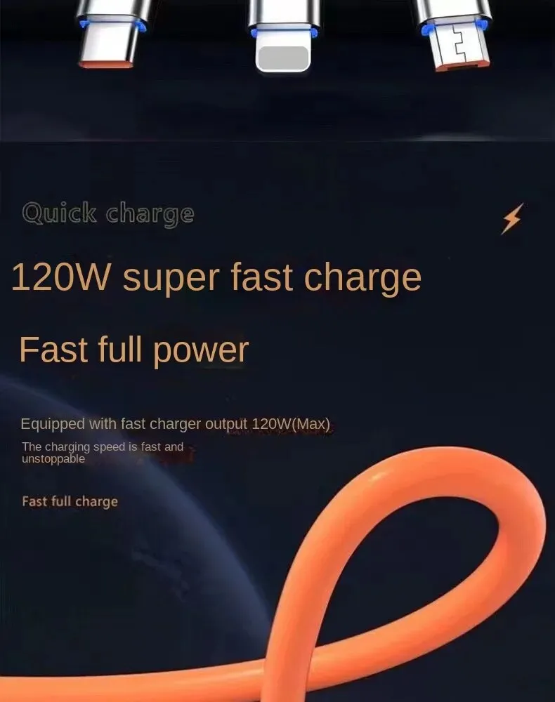 Efficient 1.2m fast charging cable for mobile devices, glowing design