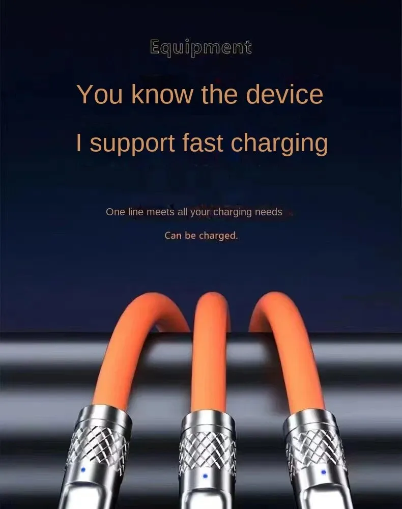 "Zinc alloy 3-in-1 fast charging cable with luminescent feature"
