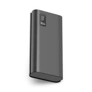 Close-up of the Aspor A336 power bank featuring a 20000mAh capacity, LCD screen, and multiple USB charging ports.