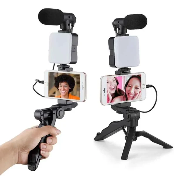 Pro Vlogging Kit : 360° Tripod & Mobile Holder , 360° adjustable tripod with mobile holder, perfect for professional vlogging and video recording.