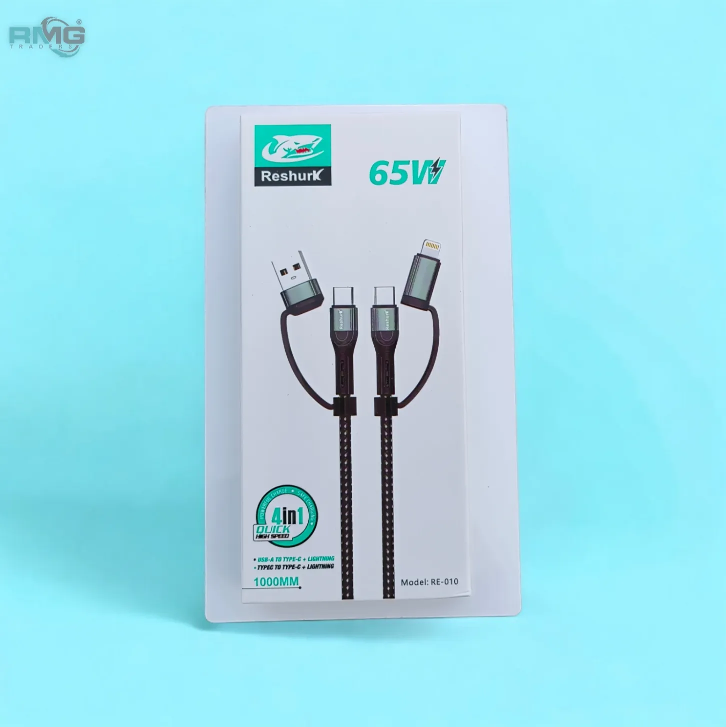 Reshurk 65W 4in1 Pure Copper Data Cable showing nylon braid detail