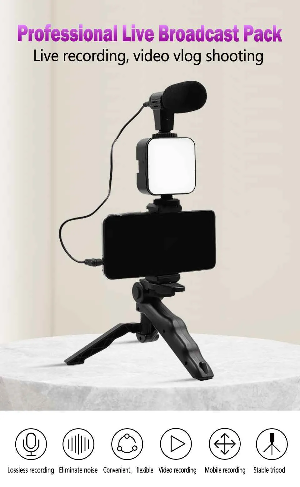 Pro Vlogging Kit featuring a 360° tripod stand and mobile holder, designed for smooth and professional video recording.
