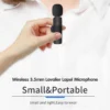 K35 Wireless Lavalier Microphone with 3.5mm Jack and noise reduction feature.