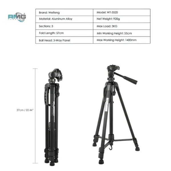 Tripod WT-3520 with Pan Head and Bubble Level