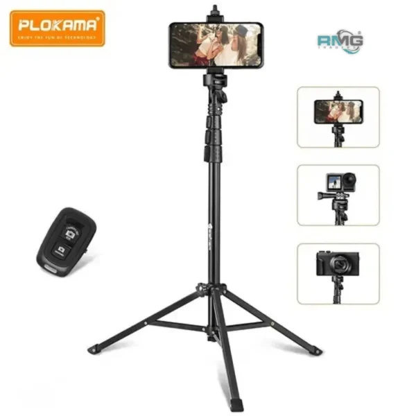 Plokama PK996 Selfie Stick Tripod – Foldable Selfie Stand with Bluetooth Remote for Smartphones & Photography
