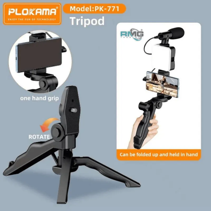 Plokama PK771 5-in-1 Vlogging Kit with LED Light and Tripod