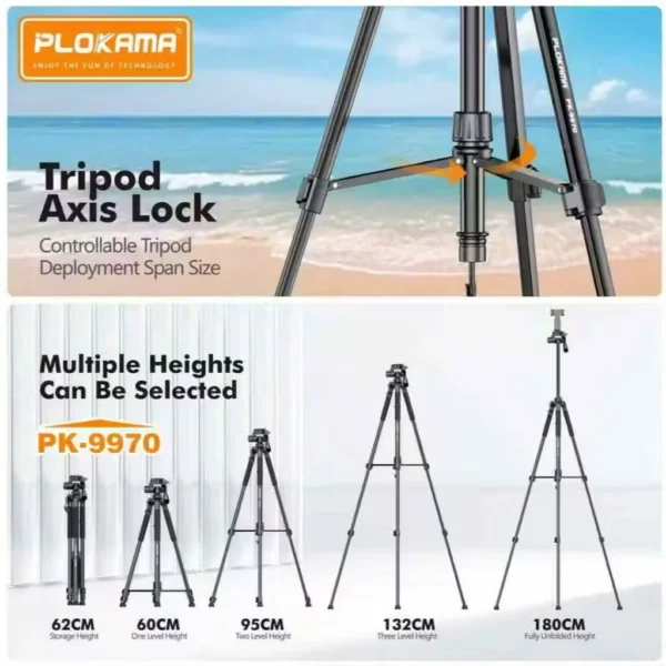 PK9970 Aluminum Alloy Tripod for Video Recording & Content Creation