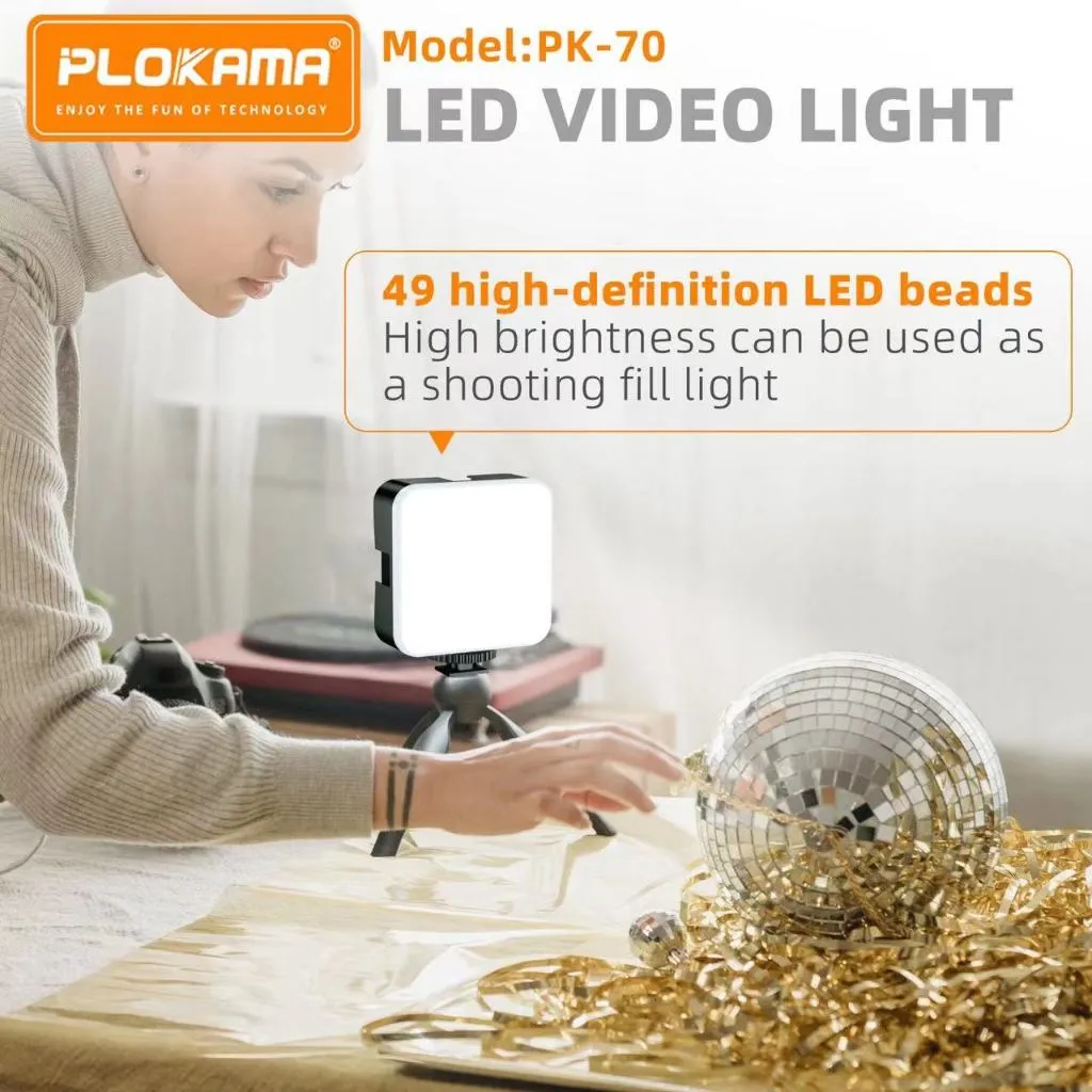 PLOKAMA PK70 Portable LED Video Light with Dimmable Brightness