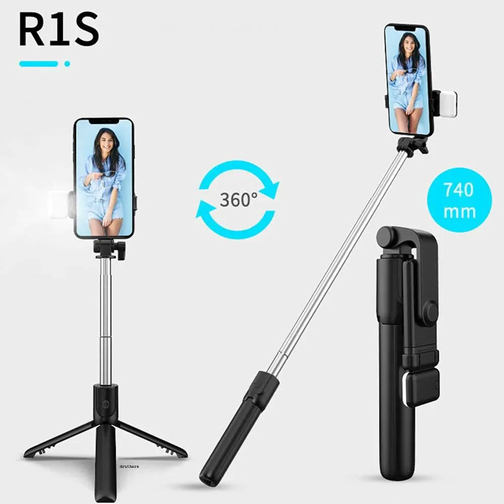 Foldable Selfie Stick with Detachable Bluetooth Remote and Charging Cable