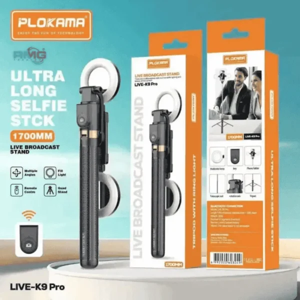Plokama K9 Pro 4-in-1 Selfie Stick Tripod with Remote
