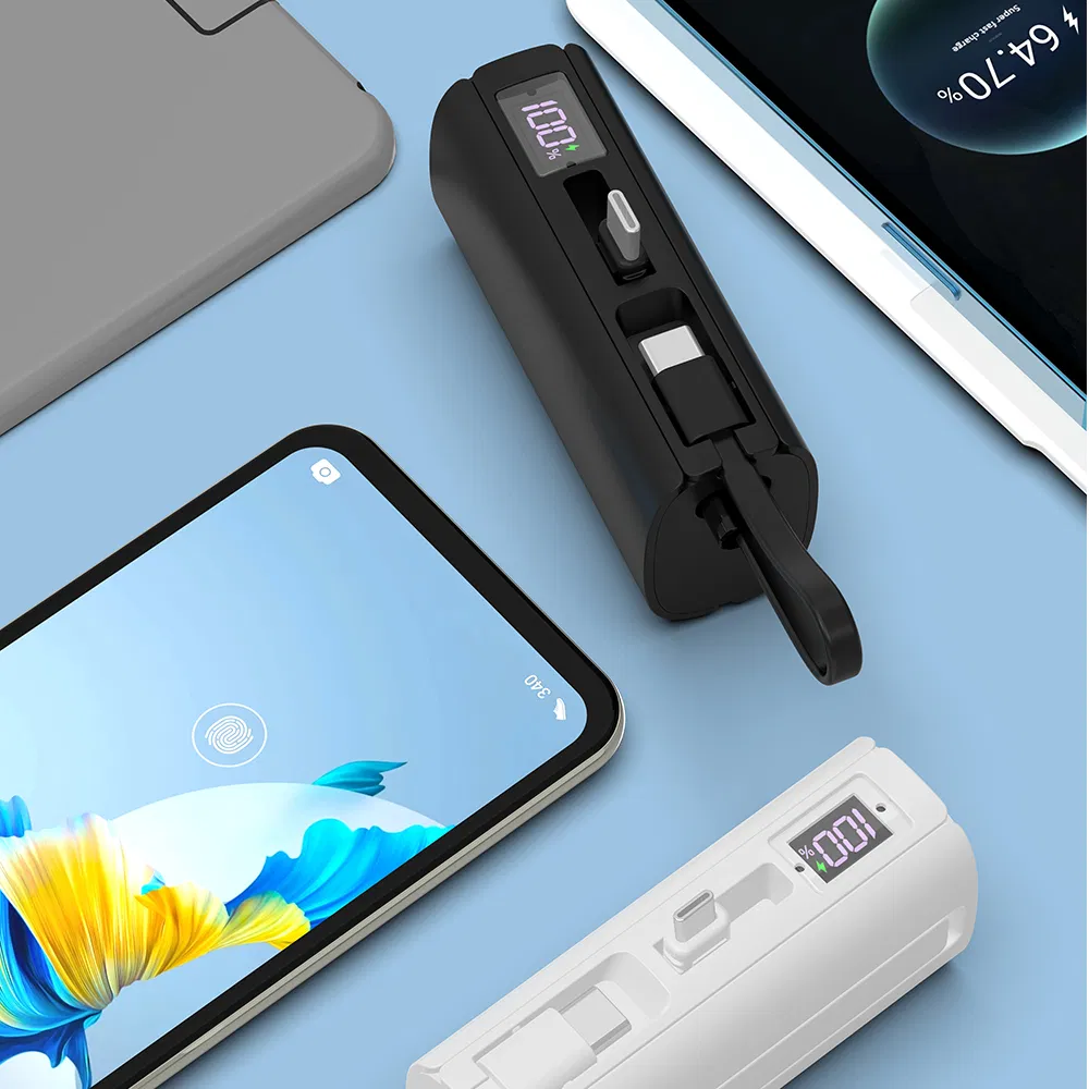 Aspor compact 5000mAh power bank with built-in charging cable