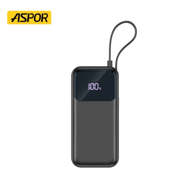 Aspor A352 ultra-thin 5000mAh power bank with built-in cable
