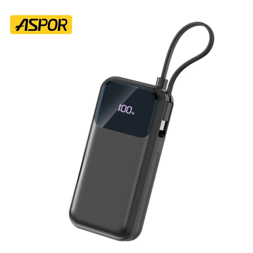 Aspor 5000mAh portable charger with built-in cable