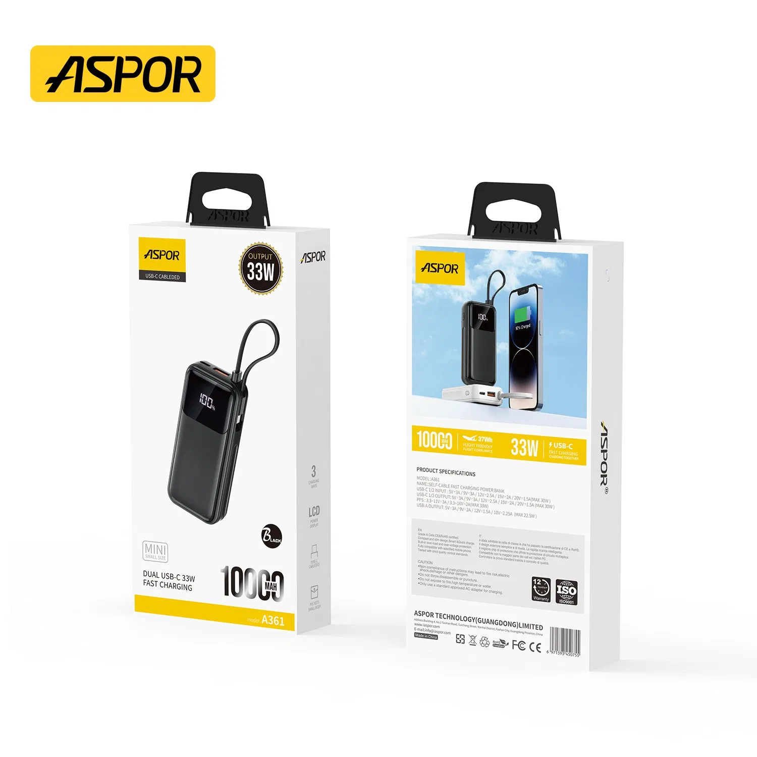 Aspor A352 mini compact portable power bank for emergencies