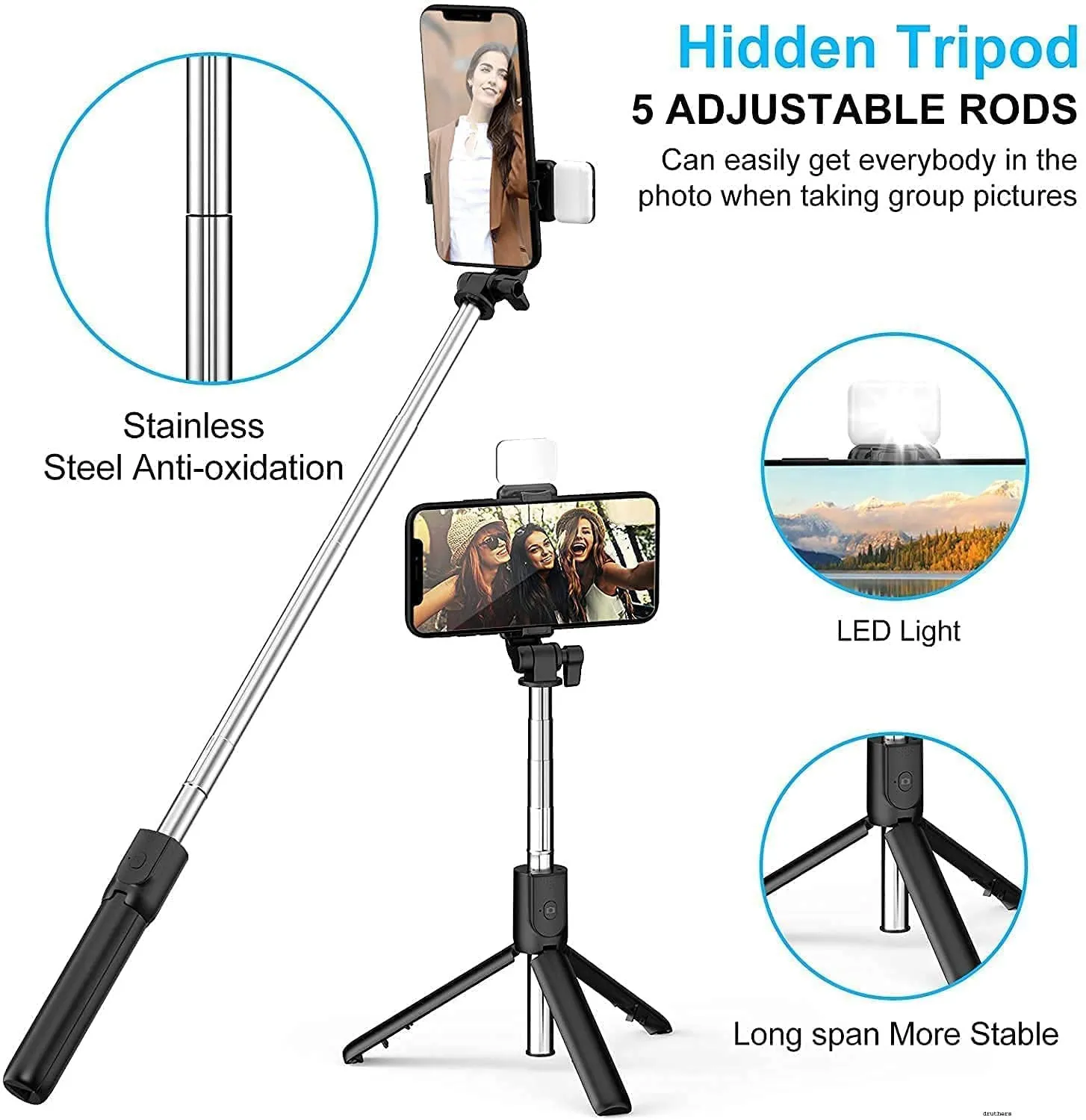 4-in-1 Wireless Selfie Stick Tripod with Bluetooth shutter