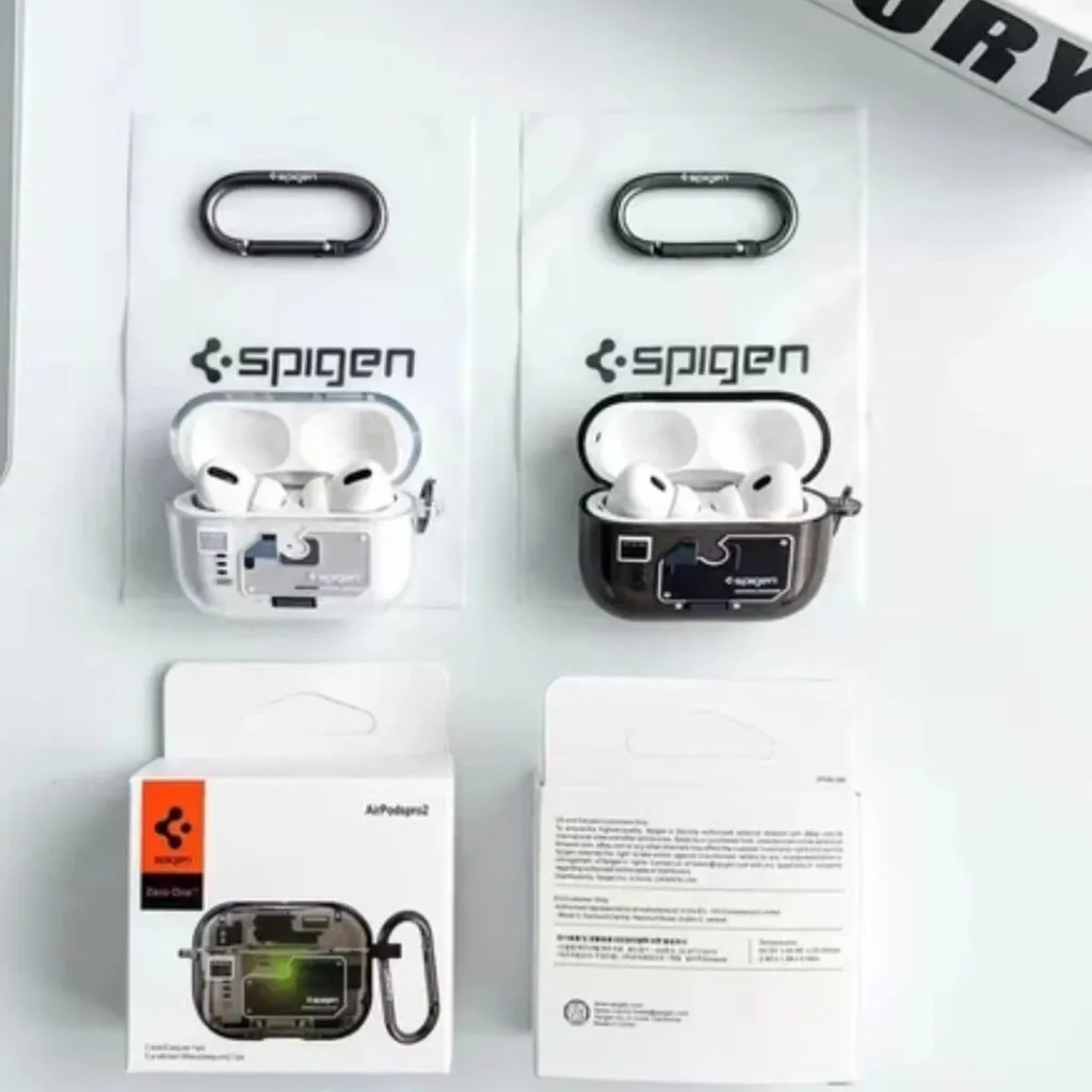Original Spigen A16 AirPods Pro Gen 2 Cover offers premium protection with a sleek design and silver hook, ensuring durability and style for your AirPods.