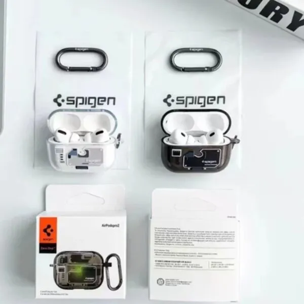 Original Spigen A16 AirPods Pro Gen 2 Cover offers premium protection with a sleek design and silver hook, ensuring durability and style for your AirPods.