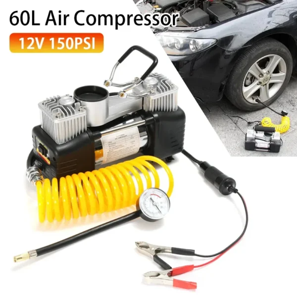 Heavy-Duty Car Tire Pressure Pump with Compact Design.