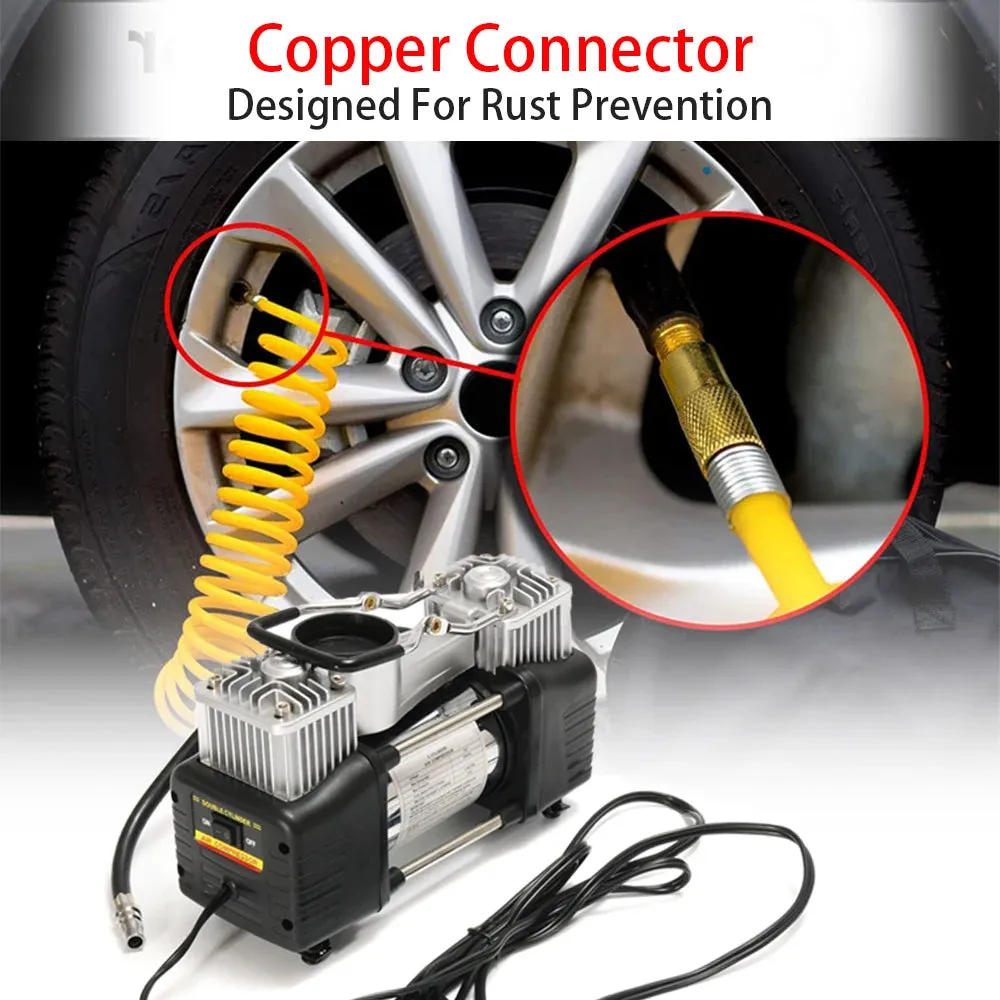 Dual Cylinder Air Compressor for Fast Tire Inflation.