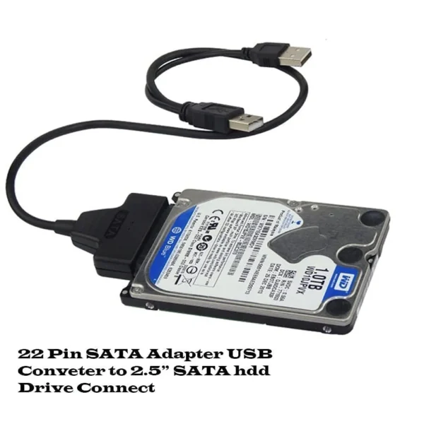 High-Speed USB 2.0 to SATA HDD Adapter, Dual Port Cable for 2.5" SATA Hard Disk Drive Connectivity.