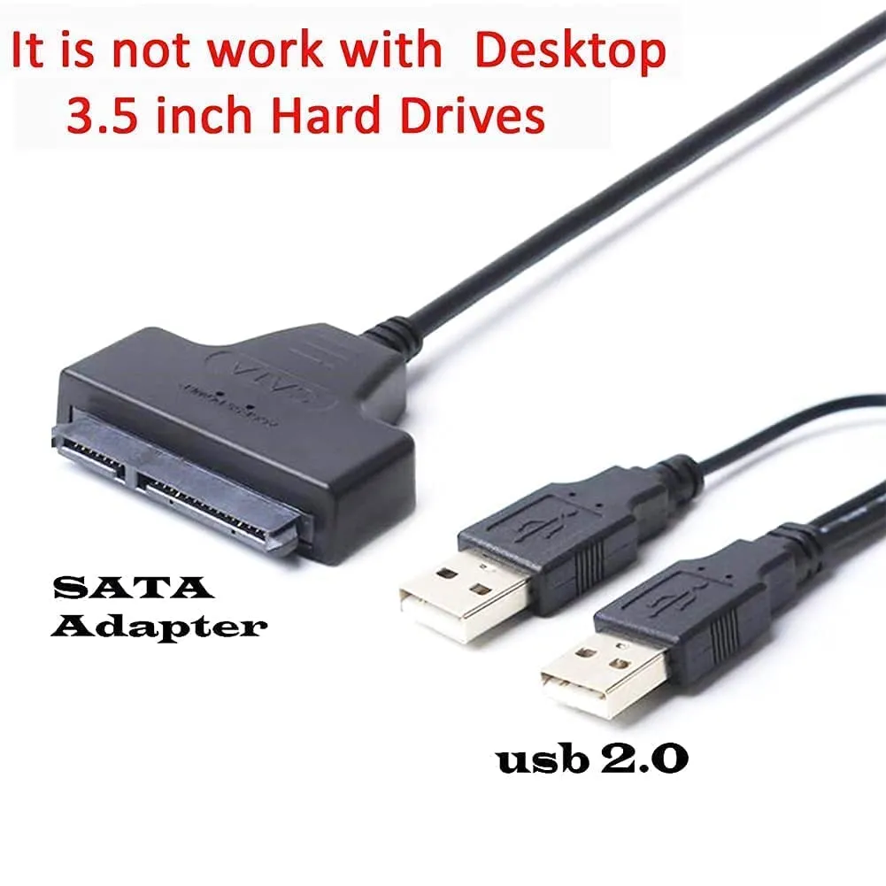 USB 2.0 22P Hard Drive HDD Adapter Cable, Dual USB to 2.5" SATA Connection for External Storage and Backup.