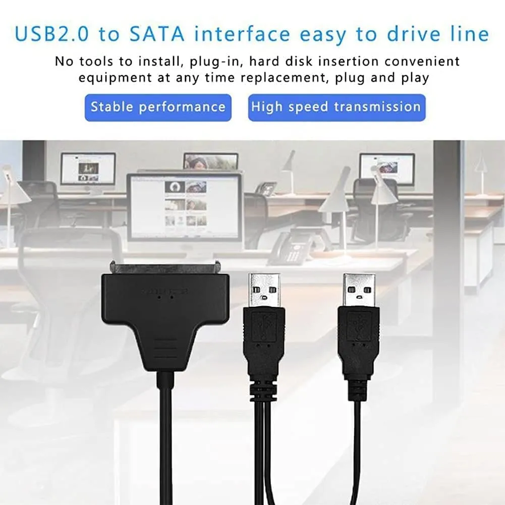 USB 2.0 to SATA Adapter Cable for 2.5" Hard Disk Drive, Ideal for External Storage and Quick Connections.