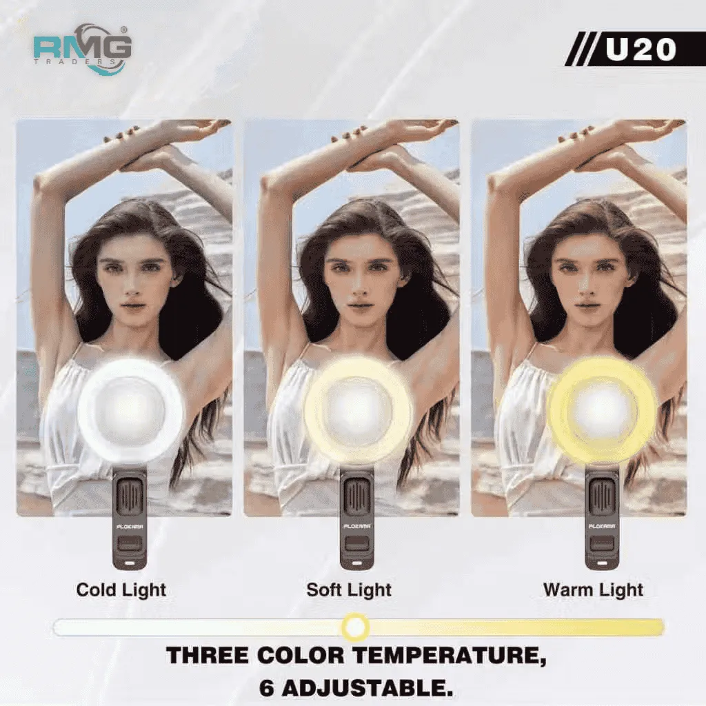 Bright LED selfie ring mirror for makeup and video creators.