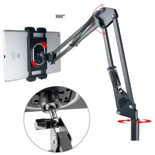 Overhead tripod holder for tablets and phones.