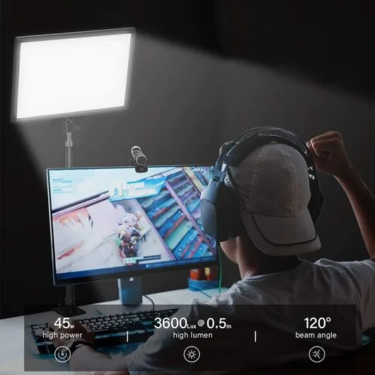 Adjustable brightness and hues RGB ring light.