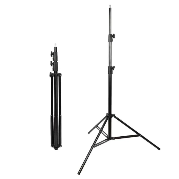 Aluminum tripod stand for lighting and content creation.