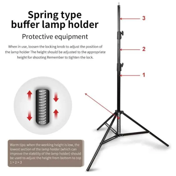 Studio lighting stand with adjustable height and durability.