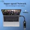 Portable USB 3.0 Ethernet adapter with RJ45 connector.