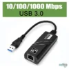 USB 3.0 Ethernet adapter with RJ45 Gigabit LAN.