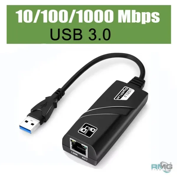 USB 3.0 Ethernet adapter with RJ45 Gigabit LAN.