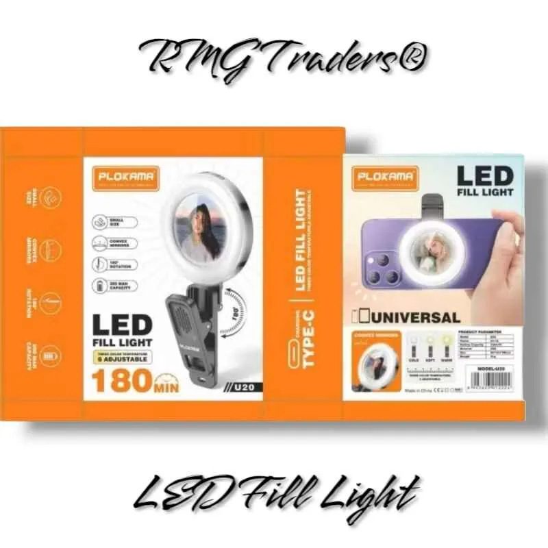 Clip-on LED selfie ring mirror for content creators.