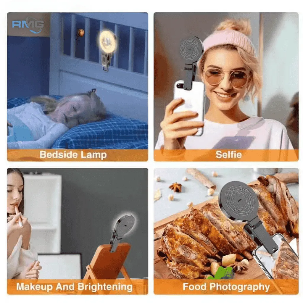 Compact clip-on LED mirror for mobile content creation.