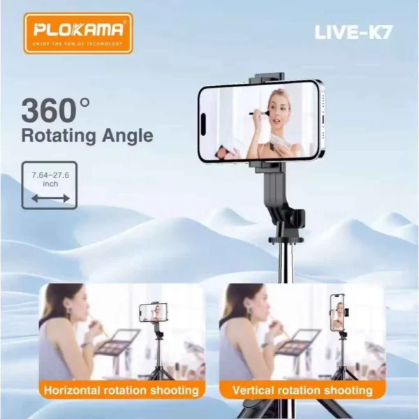 Plokama K7 tripod selfie stick with Bluetooth remote.