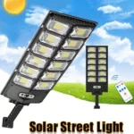 Outdoor motion sensor solar street lamp with waterproof design.