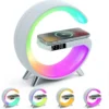 Wireless charger Bluetooth speaker with RGB LED light effects.