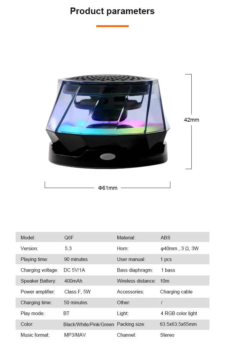 Kisonli Q6F Portable Speaker with Colorful Lights
