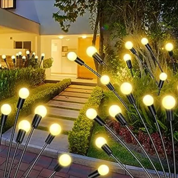 Swaying firefly garden lights with solar charging panels