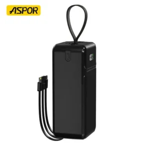 Aspor A318 Power Bank – 40000mAh Capacity with 3 Built-In Cables