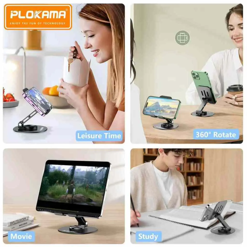 Plokama DT20 Metal Phone Holder with 360 Rotation Design